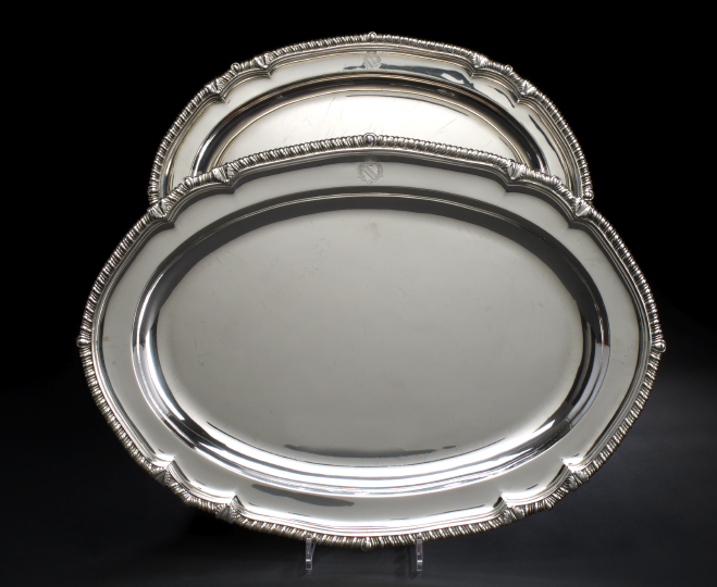 Appraisal: Two Good Regency Sterling Silver Armorial Nesting Platters hallmarked London