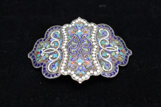 Appraisal: Russian Silver Cloisonne Belt Buckle Russian Silver Cloisonne Belt Buckle