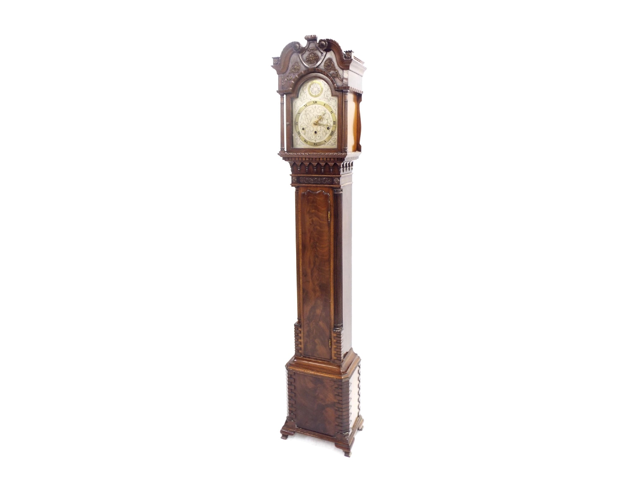 Appraisal: Fine attractive flame mahogany three train grandmother clock the silvered