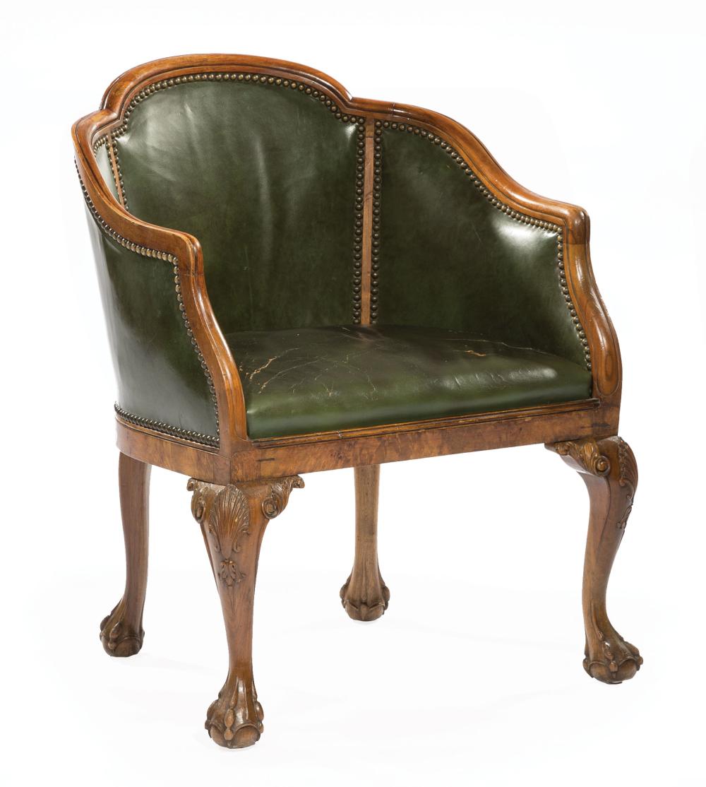 Appraisal: George III-Style Carved Mahogany and Leather Armchair early th c