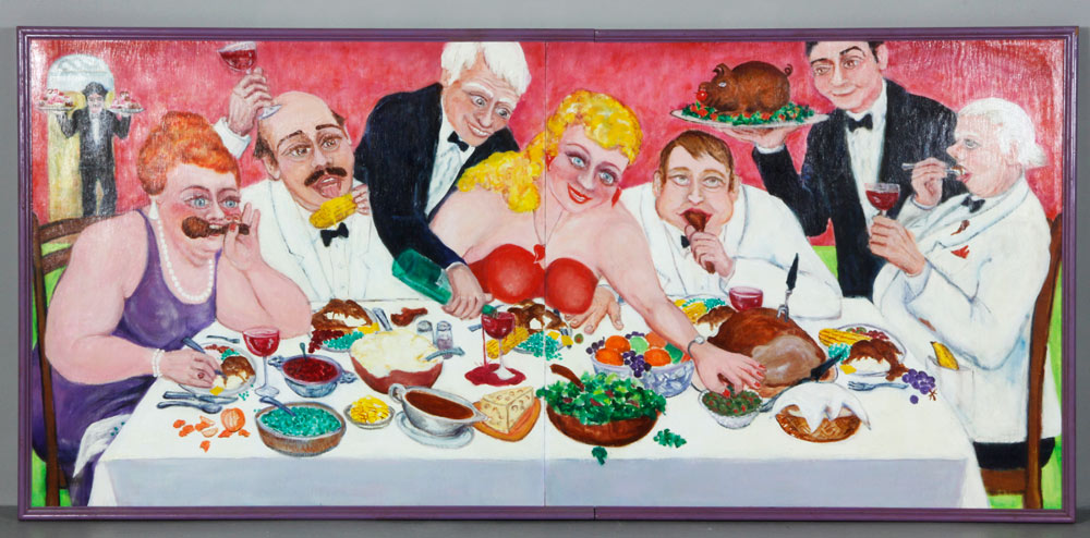 Appraisal: - Dinner Party A B Dinner party acrylic on board