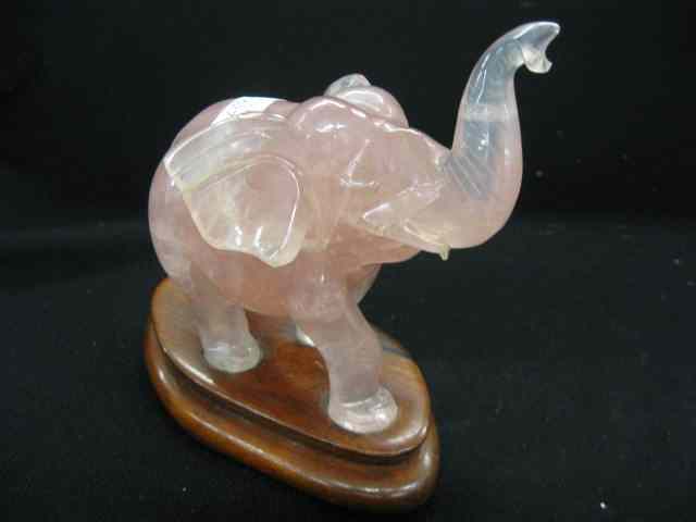 Appraisal: Chinese Carved Rose Quartz Figurineof an elephant '' custom wooden