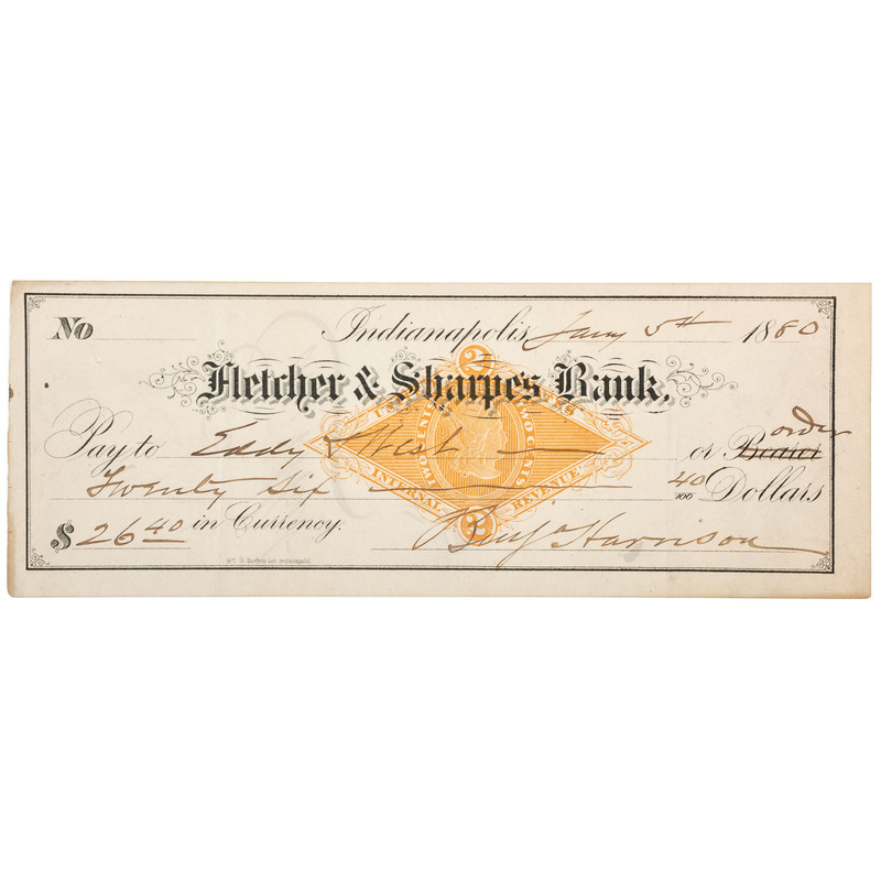 Appraisal: HARRISON Benjamin - Signed check January On the Fletcher Sharpe's