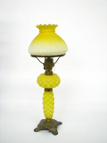 Appraisal: Victorian Yellow Satin Glass Lamp with swirl pattern fluted cased