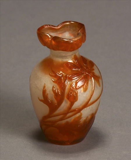 Appraisal: Gall Fire-Polished Cameo Glass Cabinet Vase Circa Having a clear