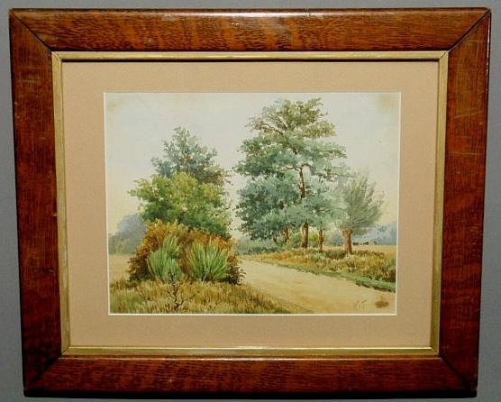 Appraisal: Oak framed watercolor painting of a summer landscape signed Kit