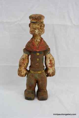 Appraisal: Vintage Cast Iron Popeye the Sailer Coin BankThis is a