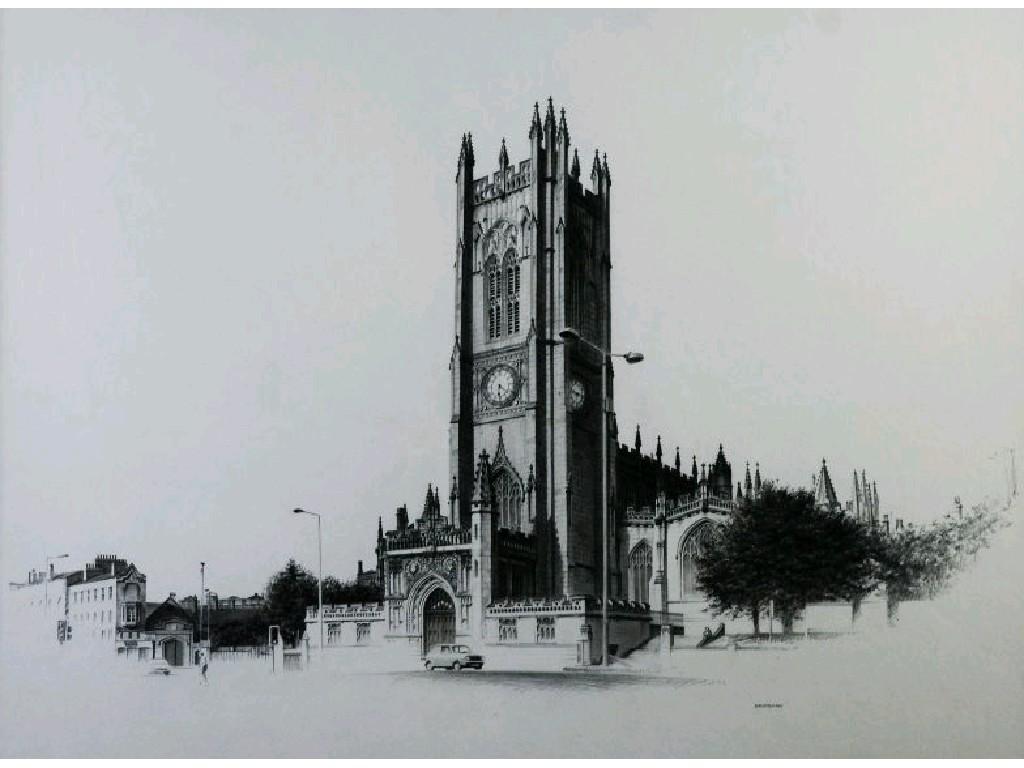 Appraisal: MARC GRIMSHAW PENCIL DRAWING 'Manchester - The Cathedral'signed titled verso