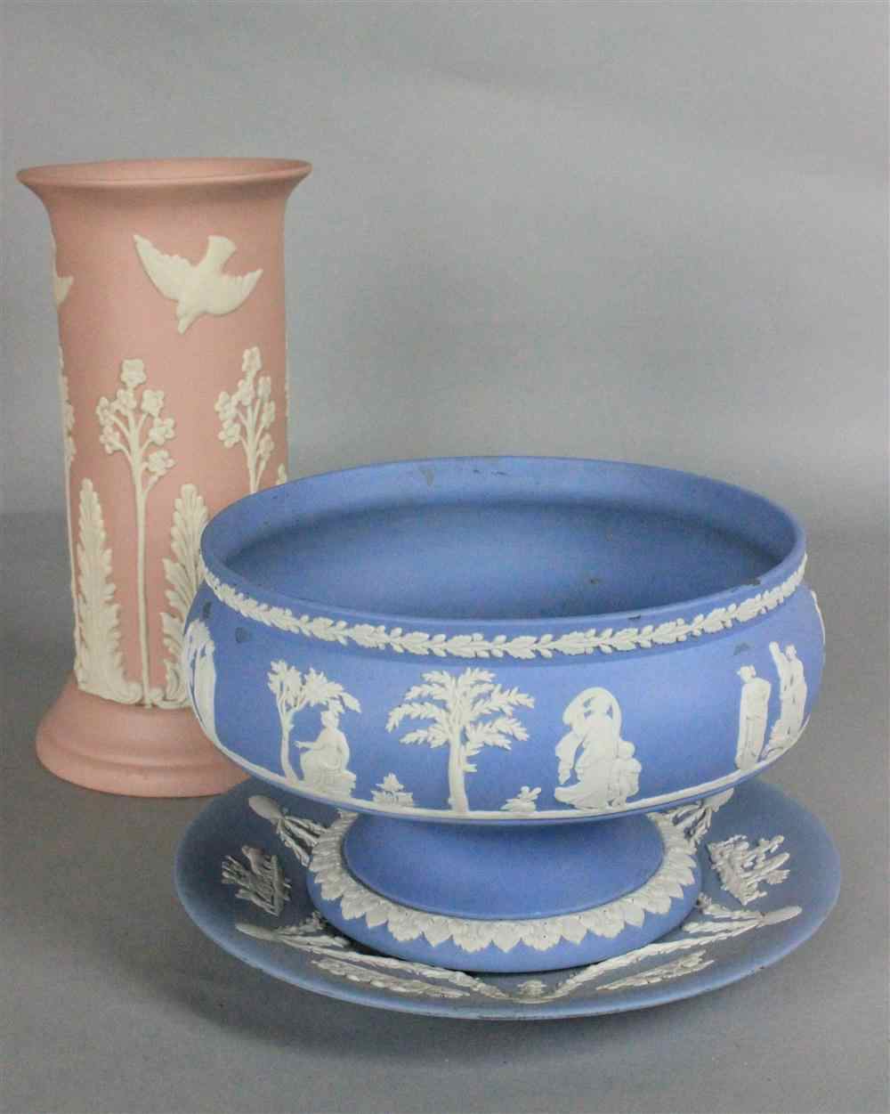 Appraisal: THREE WEDGWOOD JASPERWARE PIECES including a blue plate blue bowl