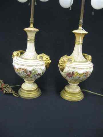 Appraisal: Pair of Royal Worester Porcelain Lamps handpainted florals gold gods