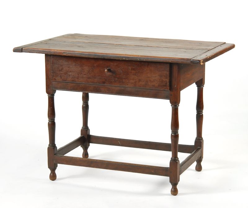 Appraisal: ANTIQUE AMERICAN ONE-DRAWER TAVERN TABLE th CenturyIn pine and maple