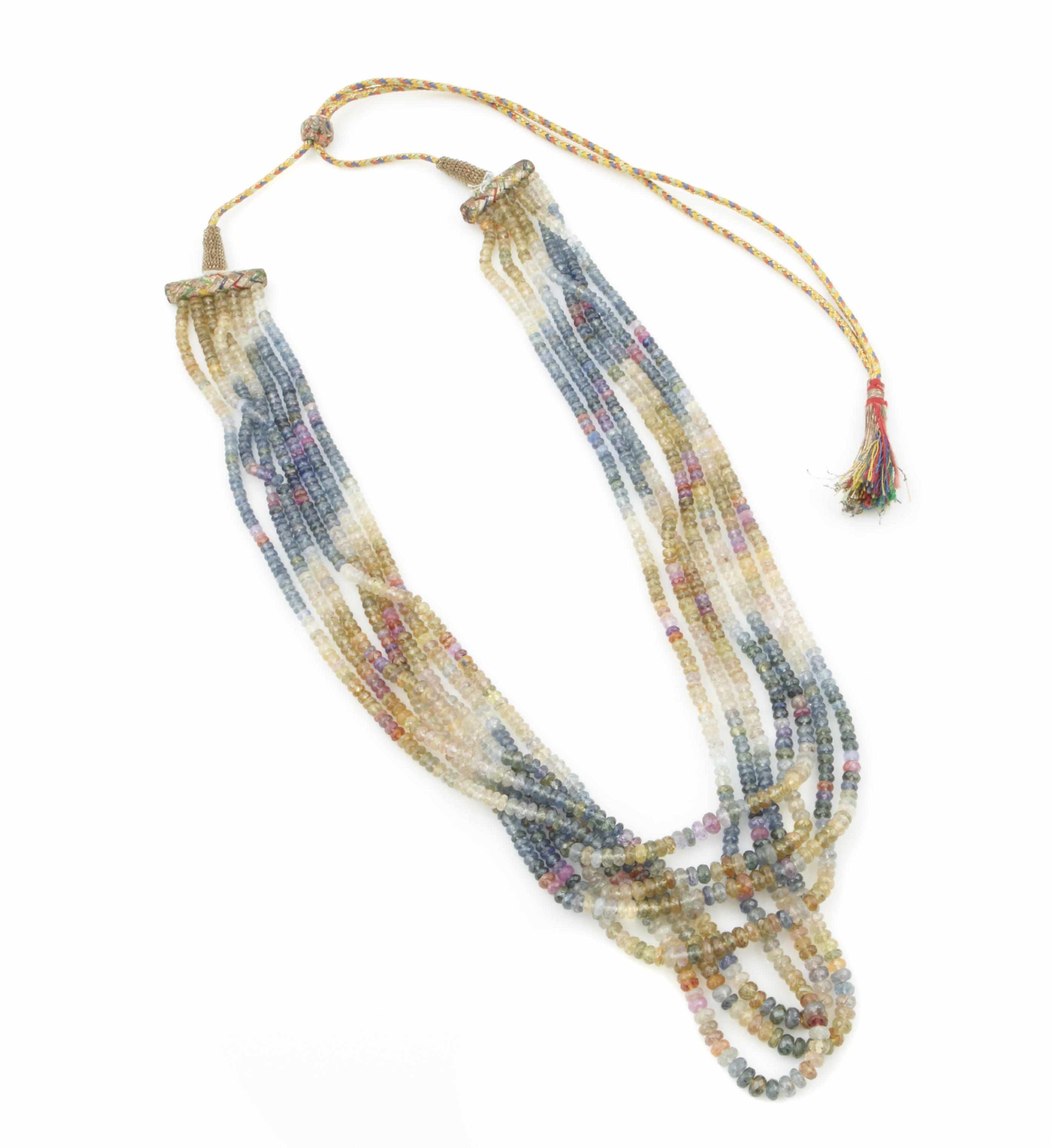 Appraisal: A multi-color sapphire bead multi-strand necklace