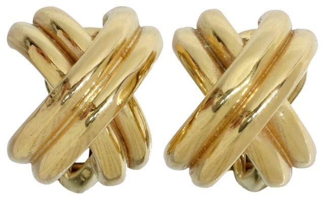 Appraisal: pair Estate ladies kt yellow gold hollow X-form earrings for