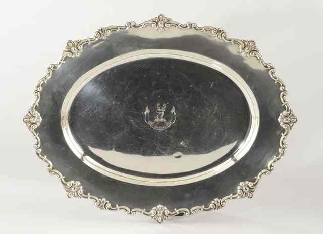 Appraisal: SCHREVE CO MAKERS STERLING SERVING TRAY engraved motto ''Spes Anchora