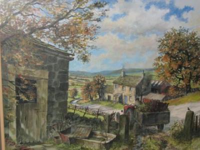 Appraisal: TIM ROBINSON Dales Farm Scene signed on board x gilt