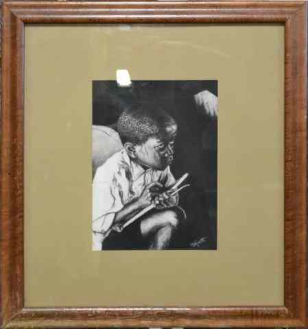 Appraisal: Wyatt Charcoal on PaperDepicting a young boy seated holding what