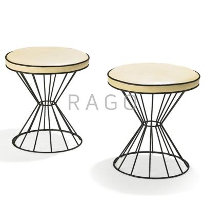 Appraisal: FREDERIC WEINBERG Attr Pair of stools USA s Leather enameled