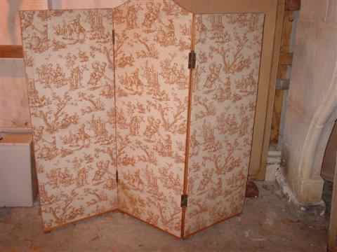 Appraisal: FRENCH THREE-PANEL TOILE UPHOLSTERED SCREEN Circa covered in a fresh