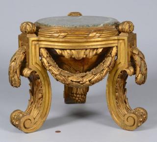 Appraisal: French Empire Giltwood and marble pedestal French Empire period carved