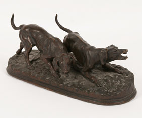 Appraisal: Pierre-Jules Mene - Bronze Hunting Dogs Impressed signature and Susse