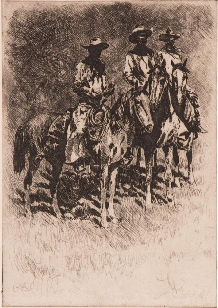 Appraisal: Etching of three horsemen Edward Borein - An original etching