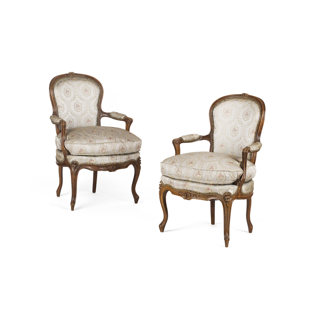 Appraisal: PAIR OF LOUIS XVI STYLE BEECH FRAMED ARMCHAIRS TH CENTURY