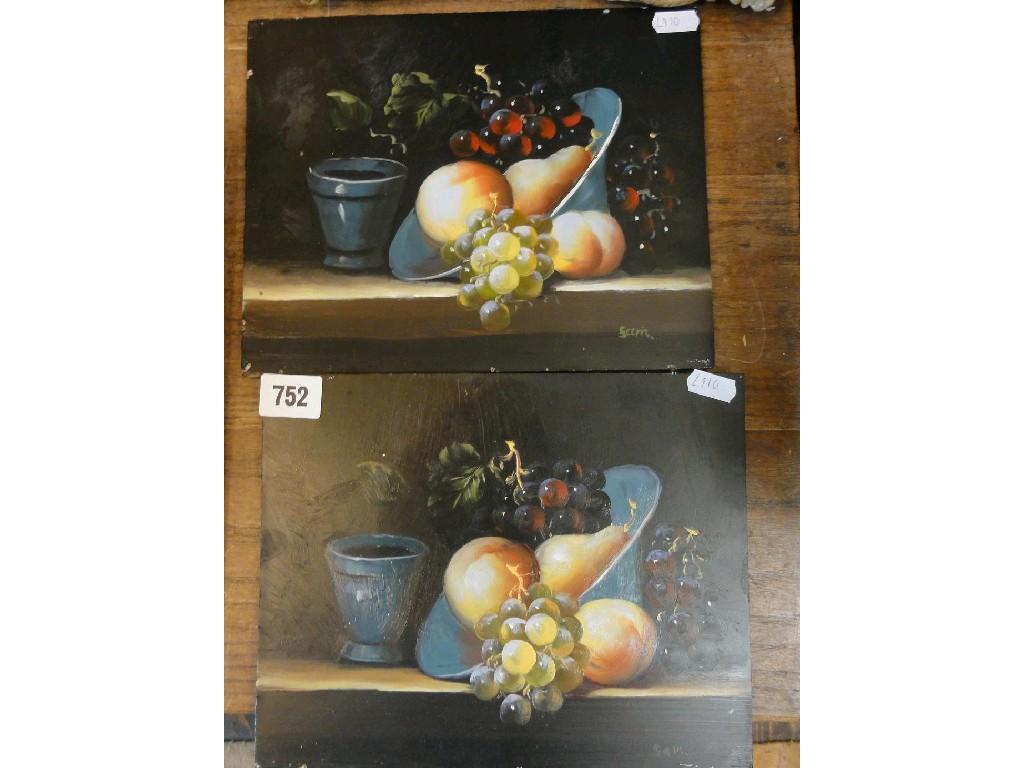 Appraisal: A pair of oil paintings on board of still lives