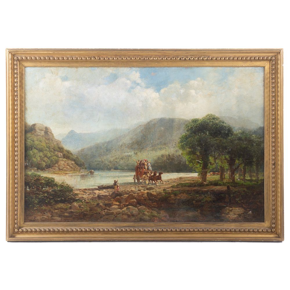 Appraisal: Andrew M Grose The Stagecoach Crossing oil British late th