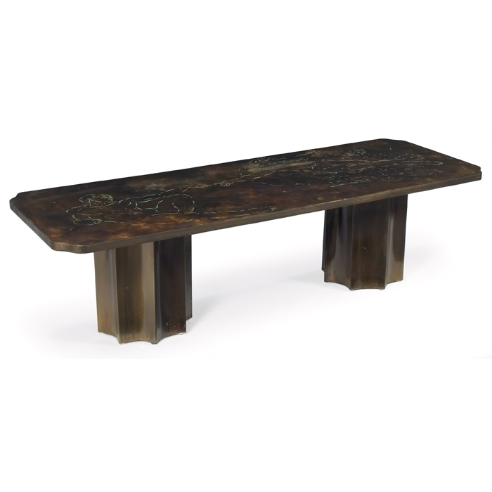 Appraisal: Philip Kelvin LaVerne ''Creation of Man'' coffee table rectangular bronze