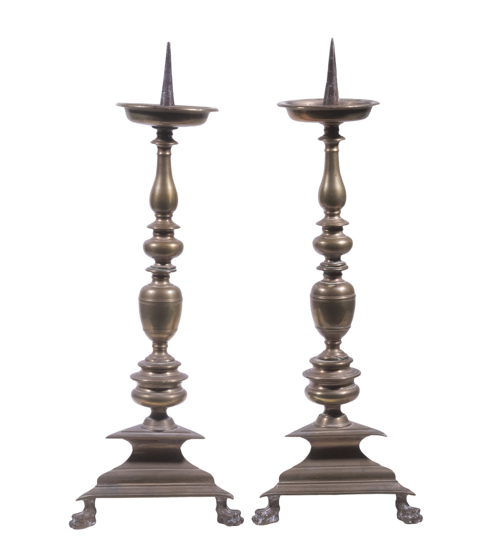 Appraisal: PR BRONZE CONTINENTAL CANDLEHOLDERS Pair of th c Flemish or