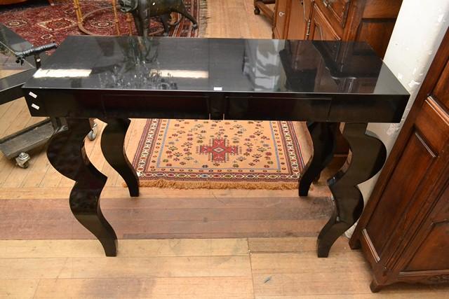 Appraisal: A PAIR OF CONTEMPORARY BLACK LACQUERED SIDE TABLES WITH DRAWERS