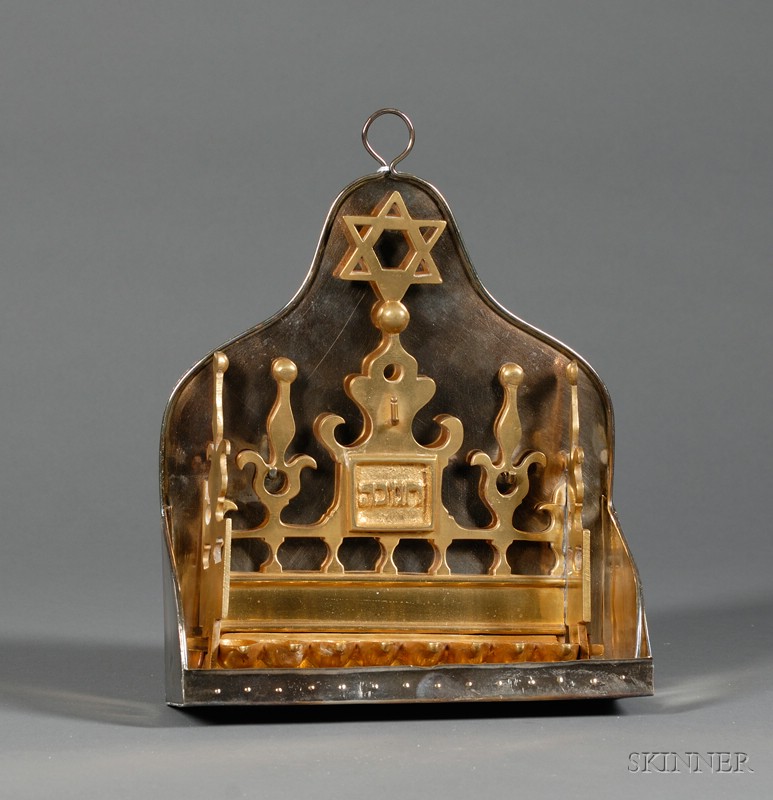 Appraisal: Dutch Brass Hanukkah Lamp with a silver stand overall ht