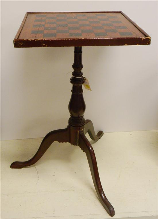 Appraisal: th C candlestand with gameboard top turned standard tripod base