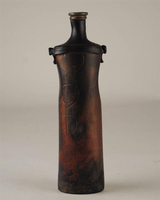 Appraisal: Tall Bottle-form Raku Vase unsigned H