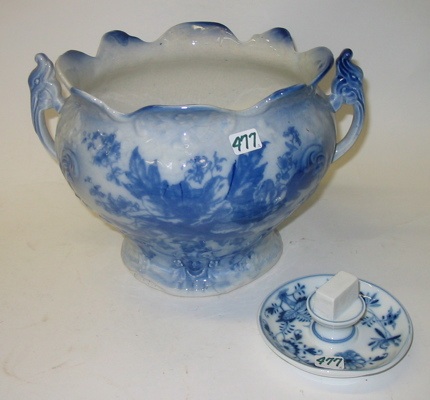 Appraisal: TWO BLUE AND WHITE DECORATIVE ACCESSORIES One is an English