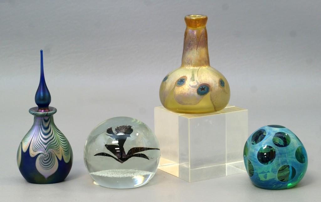 Appraisal: modern art glass paperweights Milropa pinched coin spot and Caithness