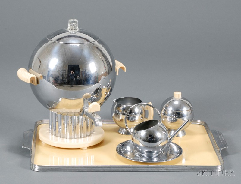 Appraisal: Six Chase Chrome Serving Items and an Undertray Chase percolator