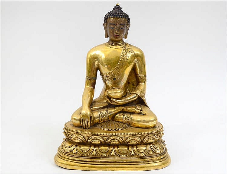 Appraisal: SEATED GILT BRONZE BUDDAH th Century Probably Thailand Seated cross-legged