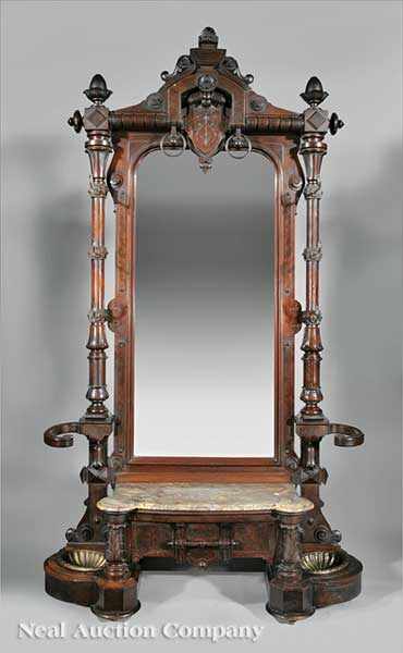 Appraisal: An American Renaissance Carved and Burled Walnut Hallstand late th