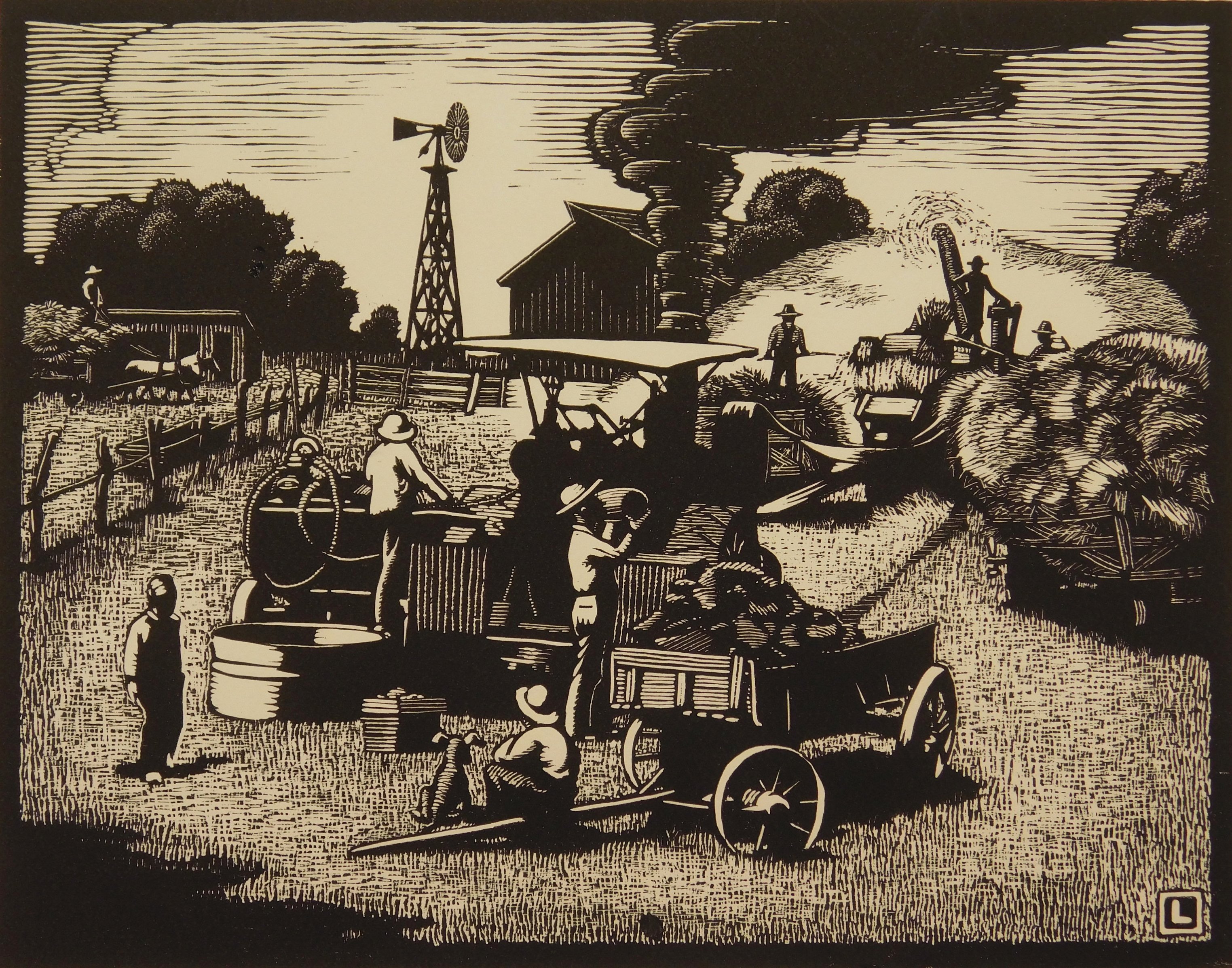 Appraisal: Herschel Logan - Threshing''- woodcut signed and titled in pencil