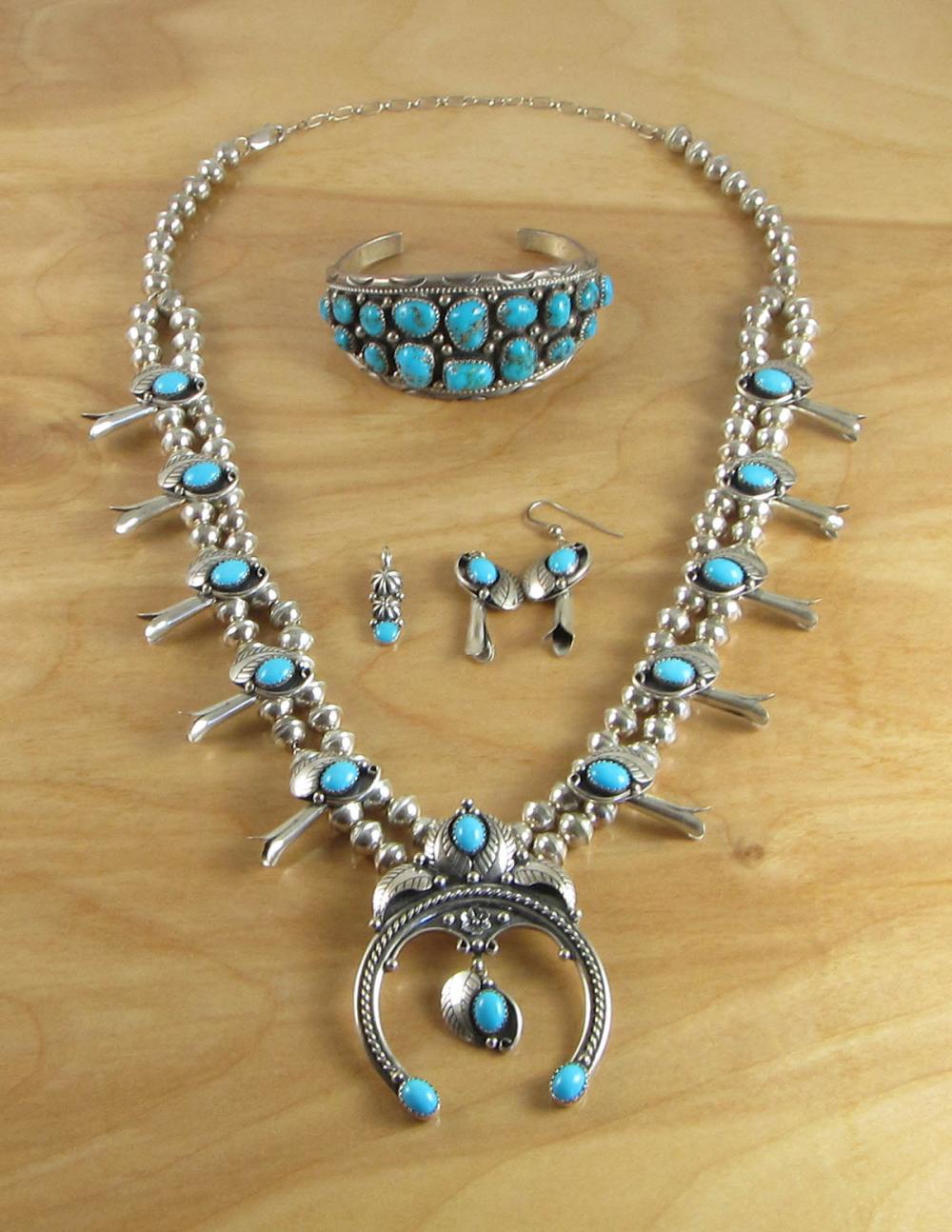 Appraisal: COLLECTION OF SOUTHWEST NATIVE AMERICAN JEWELRY including squash blossom necklace