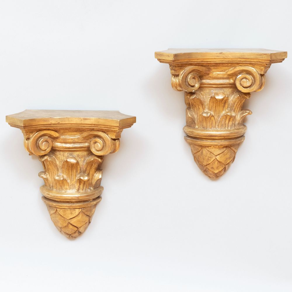 Appraisal: Pair of Continental Giltwood Brackets x x in The Collection