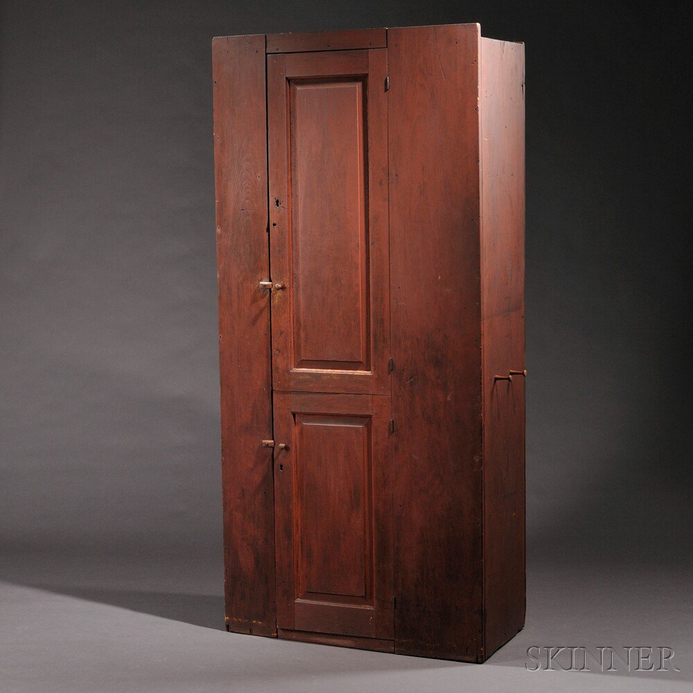 Appraisal: Shaker Pine Red-painted Two-Door Cupboard Hancock Massachusetts ot Mount Lebanon