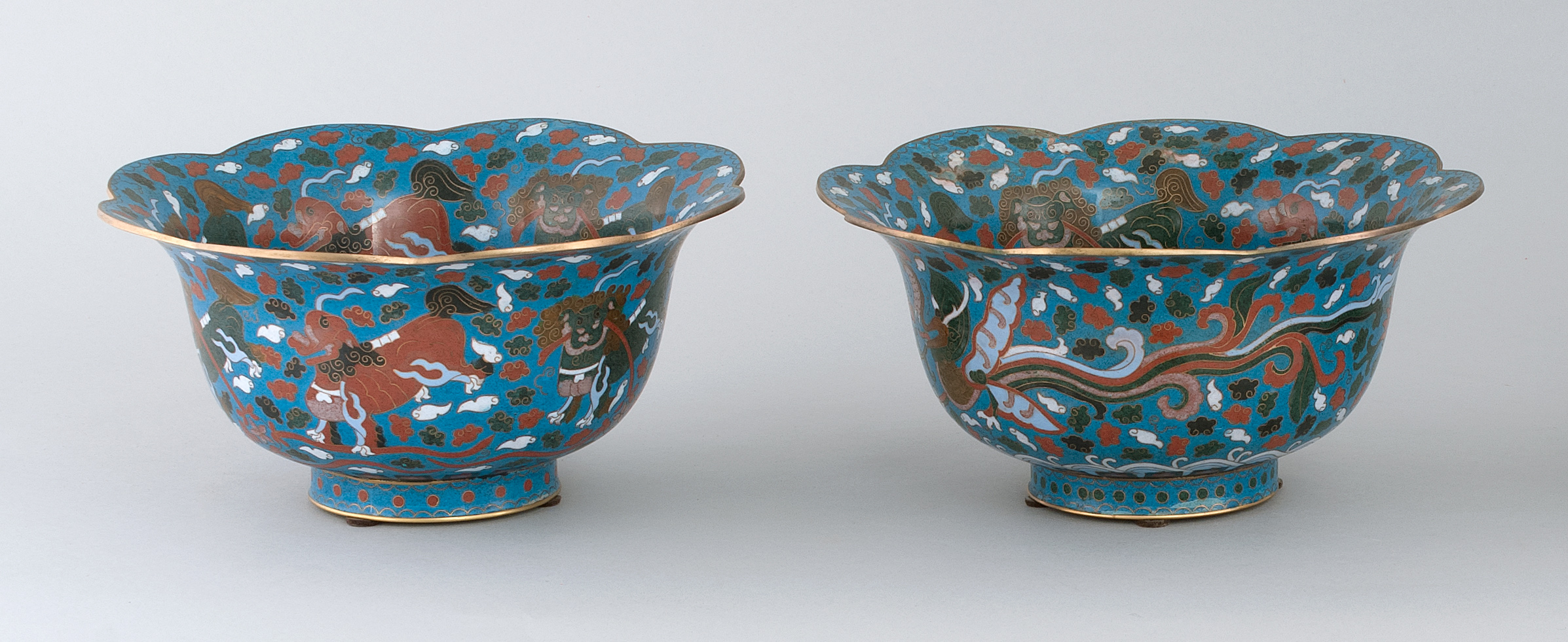 Appraisal: PAIR OF CLOISONN ENAMEL BOWLS th CenturyIn flower form with