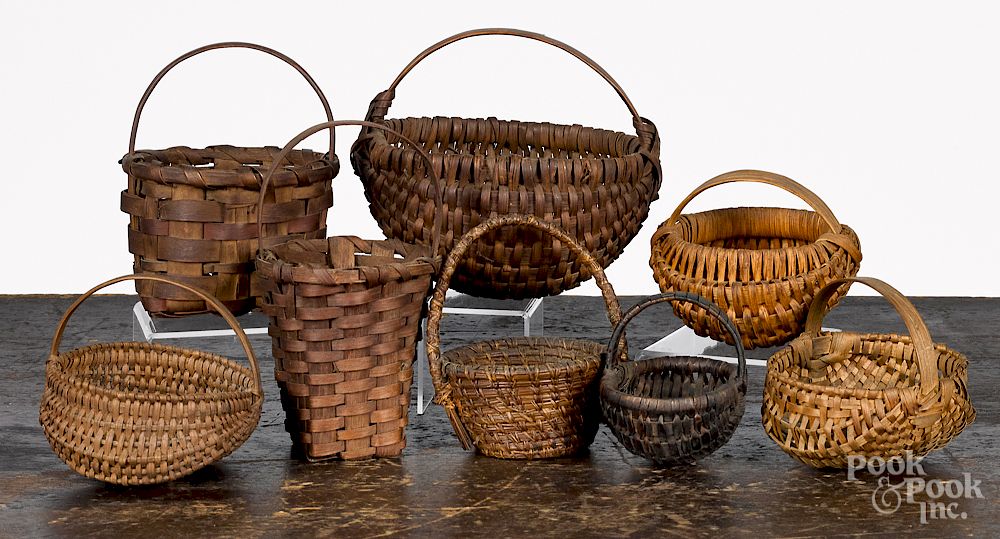 Appraisal: Collection of eight small woven baskets Collection of eight small