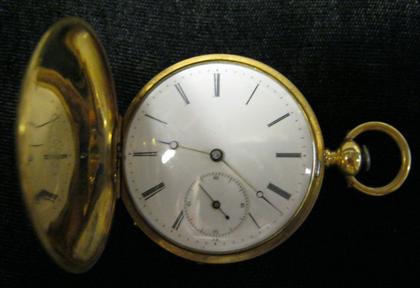 Appraisal: karat yellow gold and black enamel hunting case pocket watcht