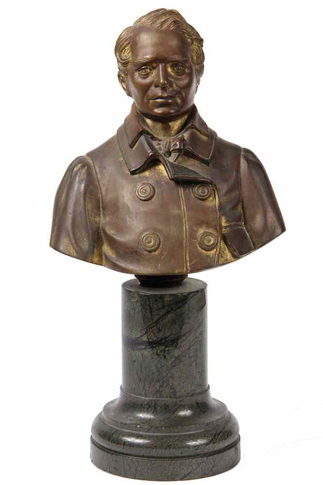 Appraisal: BUST OF A GENTLEMAN- in gilt bronze mounted on a