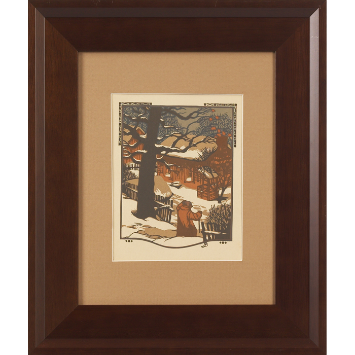 Appraisal: Gustave Baumann woodblock bookplate January from All the Year Round