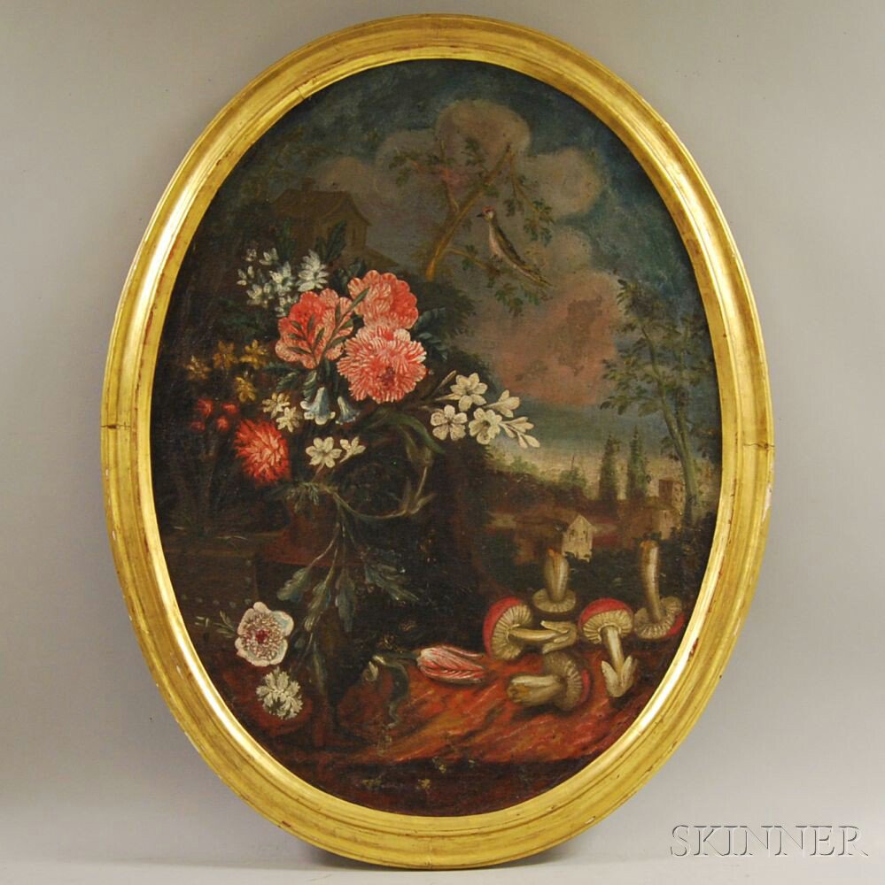 Appraisal: Continental School th Century Style Floral Still Life with Mushrooms