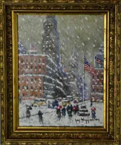 Appraisal: Guy Carleton Wiggins Oil Painting On BoardDepicting the Empire State